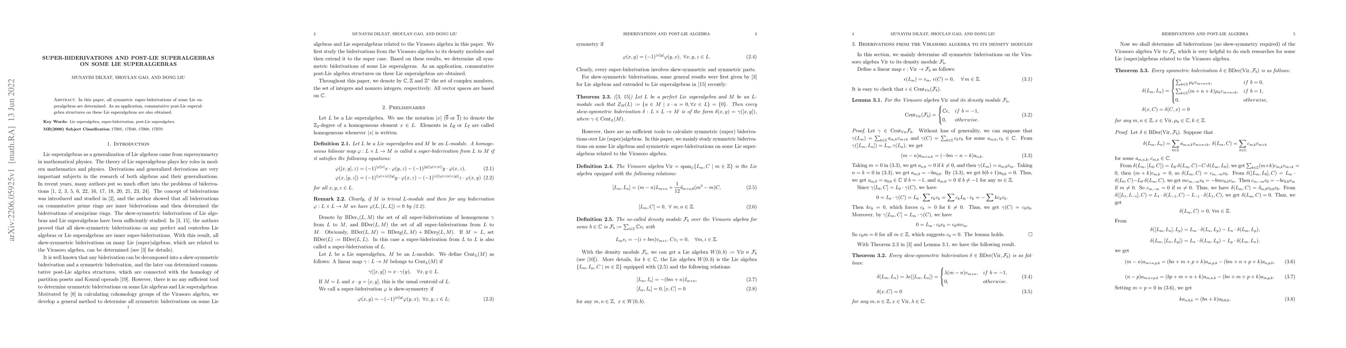 Thumbnail for Super-biderivations and post-Lie superalgebras on some Lie superalgebras