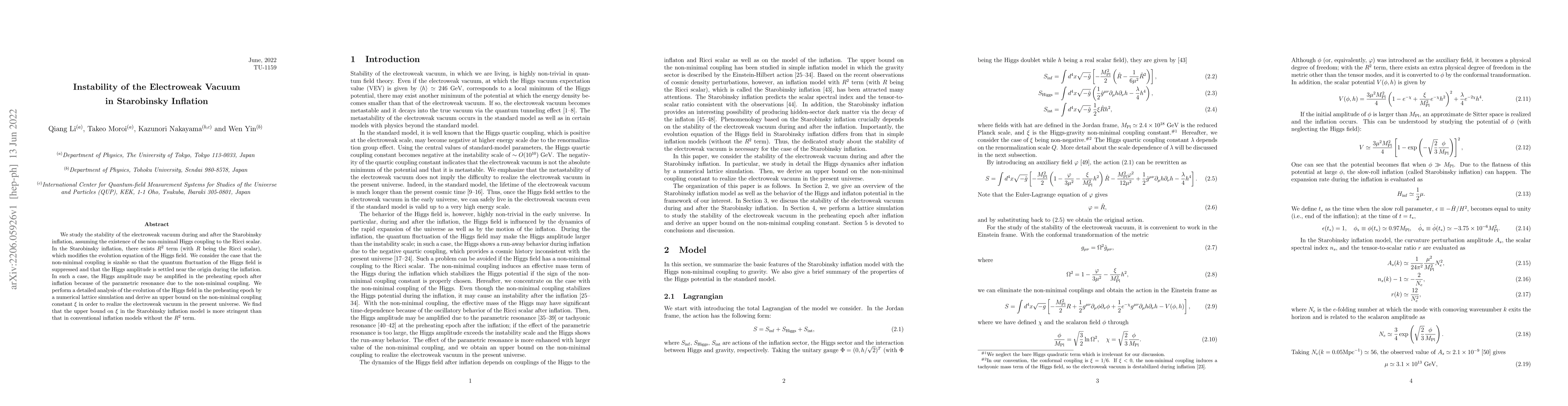 Thumbnail for Instability of the Electroweak Vacuum in Starobinsky Inflation