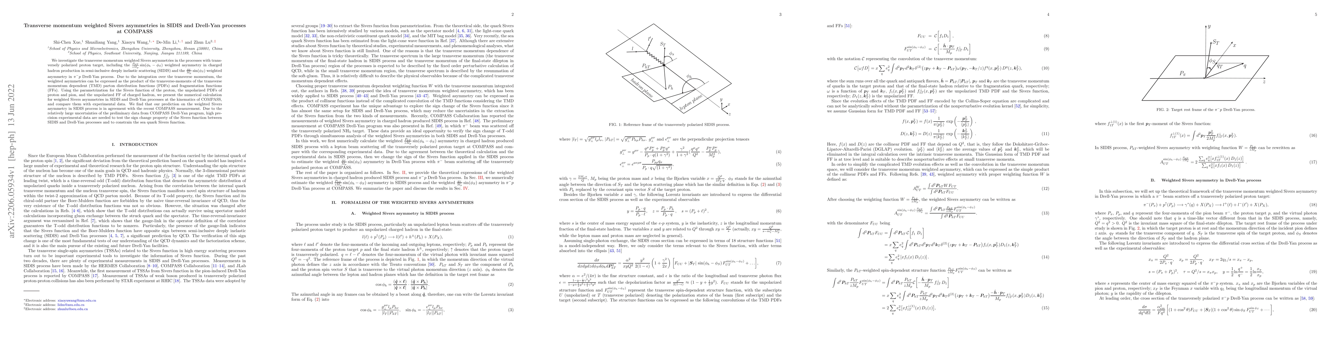 Thumbnail for Transverse momentum weighted Sivers asymmetries in SIDIS and Drell-Yan
  processes at COMPASS