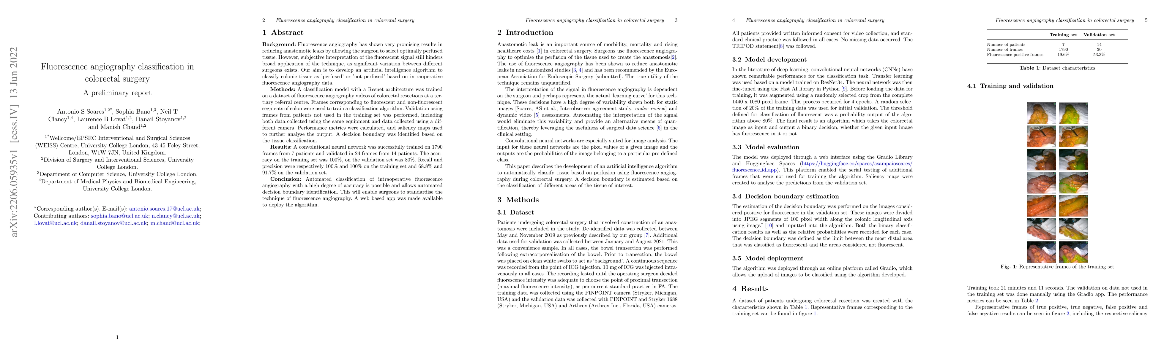 Thumbnail for Fluorescence angiography classification in colorectal surgery -- A
  preliminary report