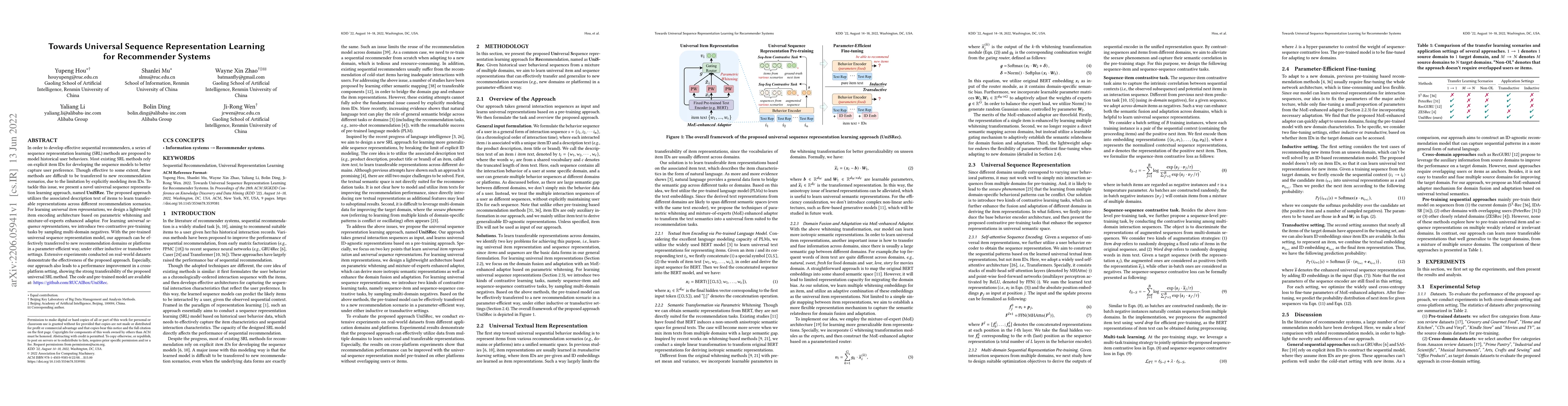 Thumbnail for Towards Universal Sequence Representation Learning for Recommender
  Systems