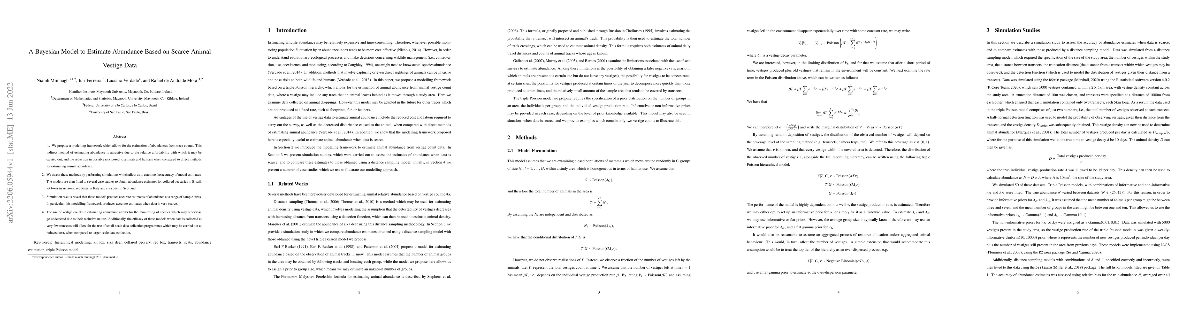 Thumbnail for A Bayesian Model to Estimate Abundance Based on Scarce Animal Vestige
  Data