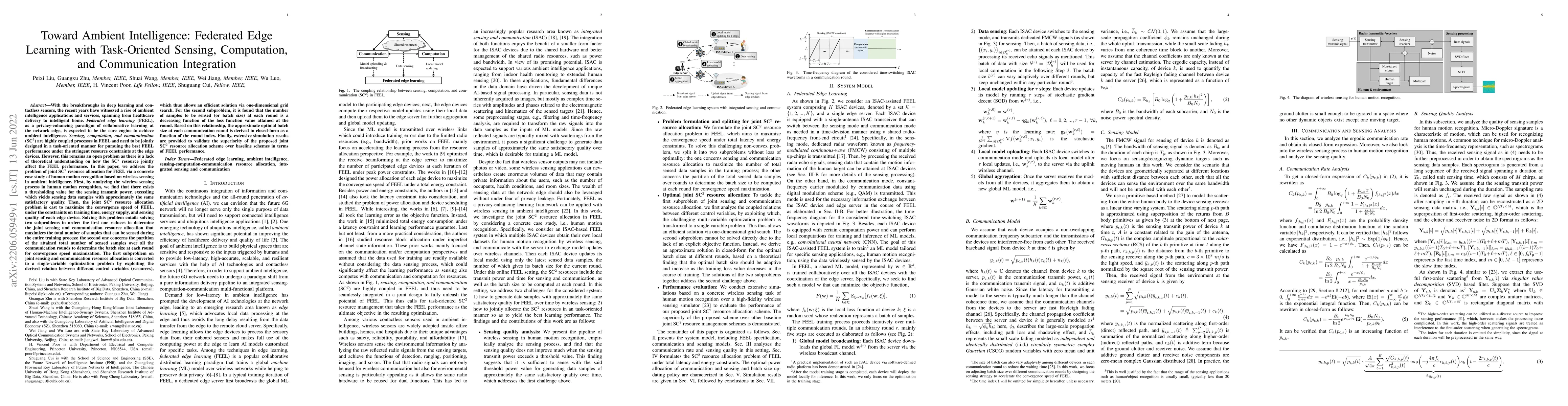 Thumbnail for Toward Ambient Intelligence: Federated Edge Learning with Task-Oriented
  Sensing, Computation, and Communication Integration
