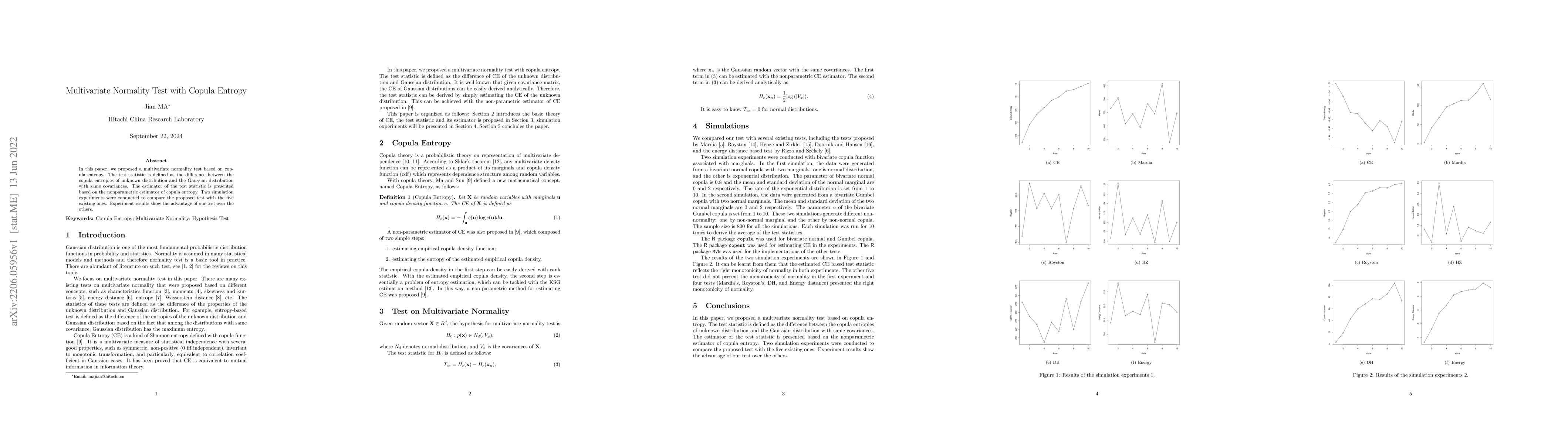 Thumbnail for Multivariate Normality Test with Copula Entropy