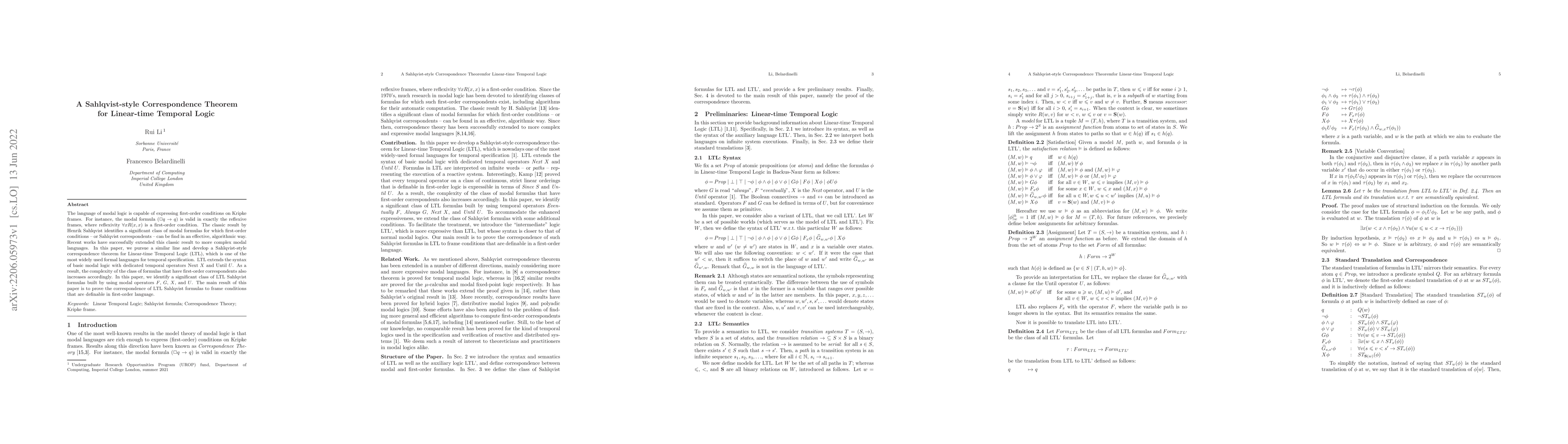 Thumbnail for A Sahlqvist-style Correspondence Theorem for Linear-time Temporal Logic
