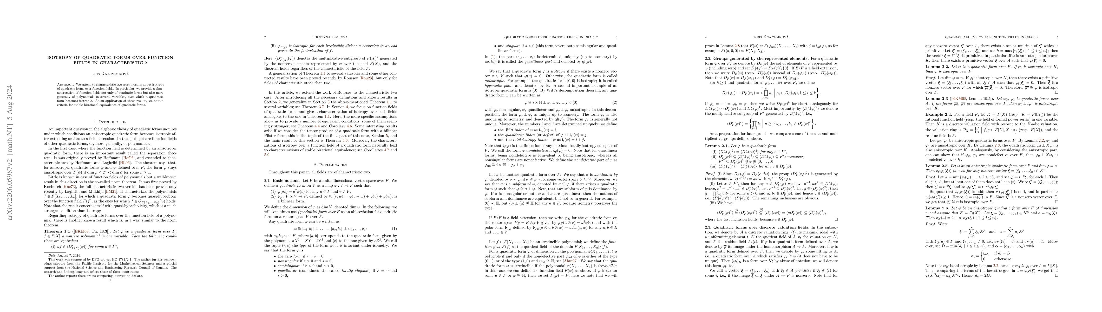 Thumbnail for Isotropy of quadratic forms over function fields in characteristic 2