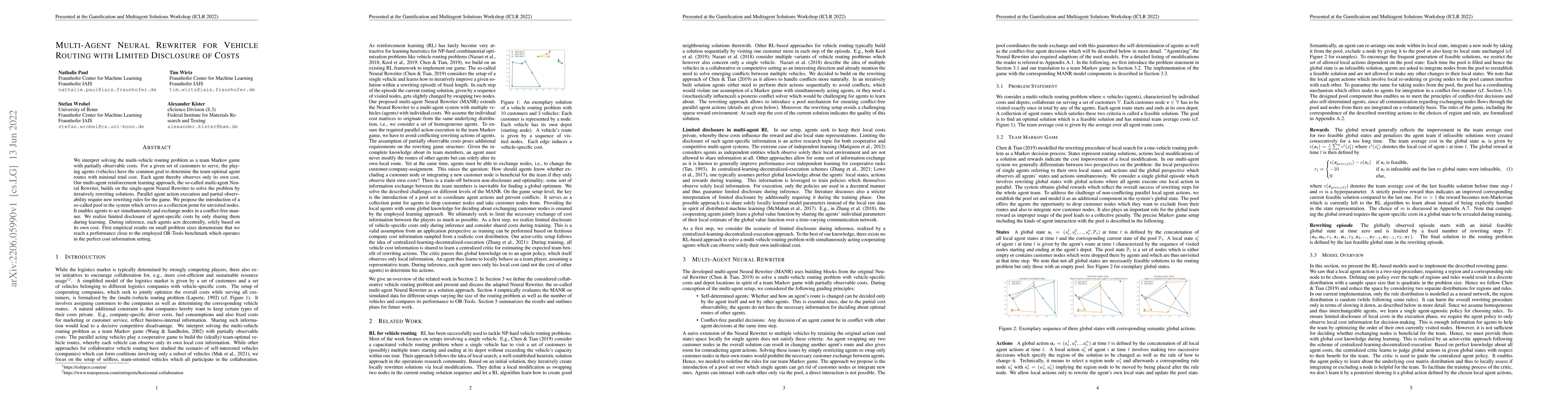 Thumbnail for Multi-Agent Neural Rewriter for Vehicle Routing with Limited Disclosure
  of Costs