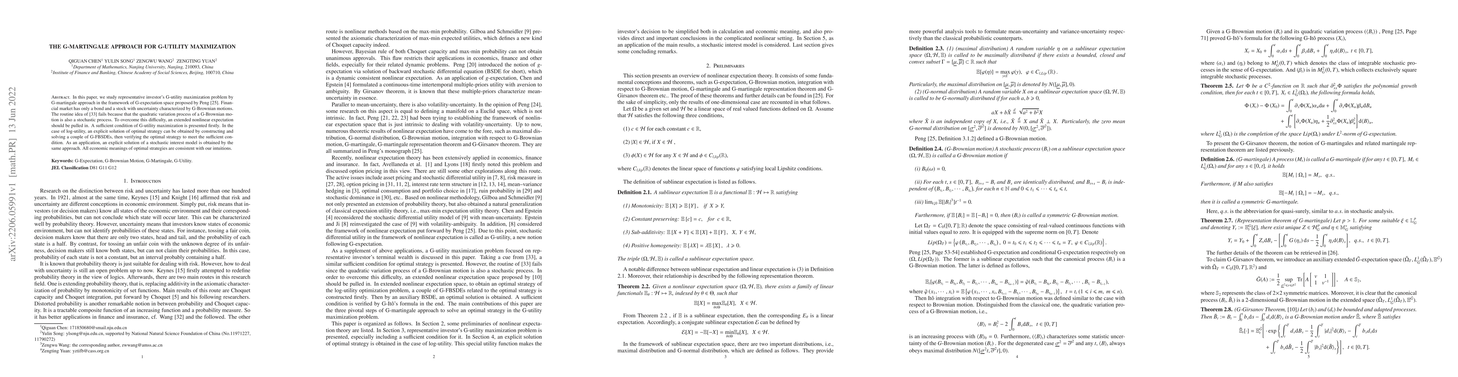 Thumbnail for The G-Martingale Approach for G-Utility Maximization