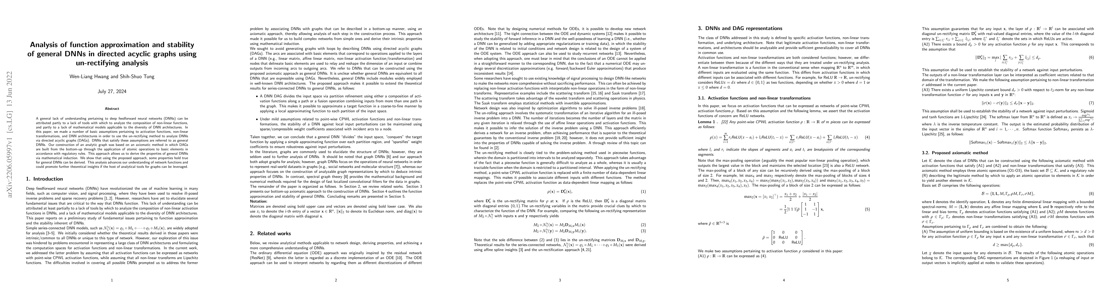 Thumbnail for Analysis of function approximation and stability of general DNNs in
  directed acyclic graphs using un-rectifying analysis