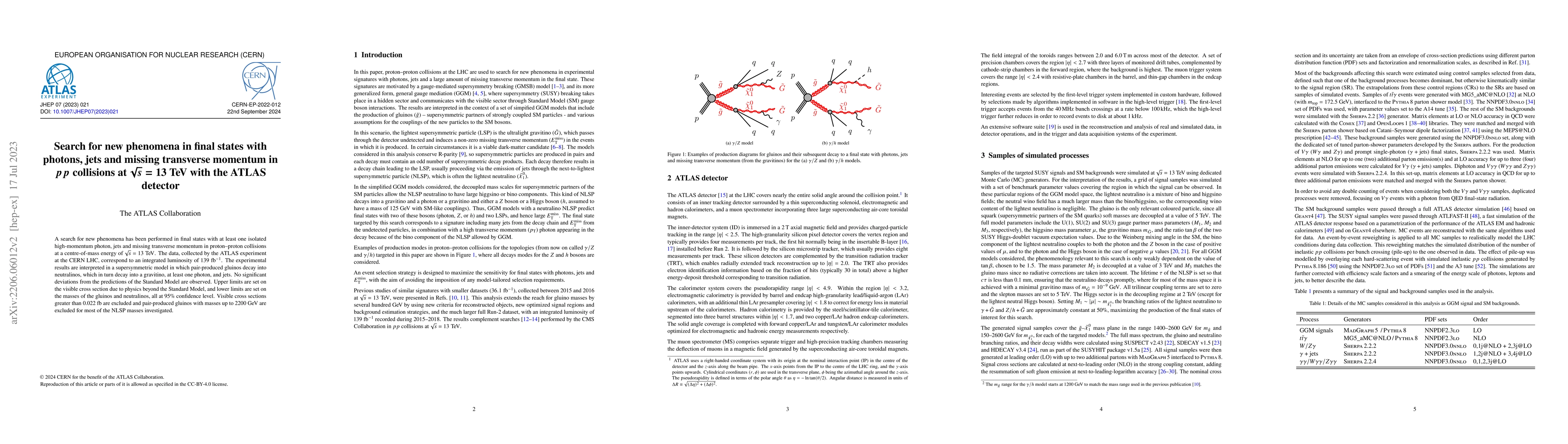 Thumbnail for Search for new phenomena in final states with photons, jets and missing
  transverse momentum in $pp$ collisions at $\sqrt{s} = 13$ TeV with the ATLAS
  detector