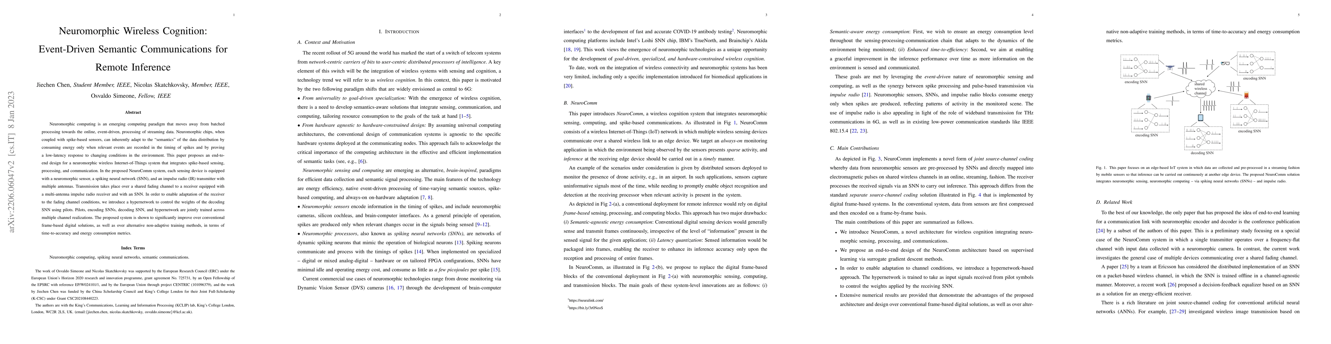 Thumbnail for Neuromorphic Wireless Cognition: Event-Driven Semantic Communications
  for Remote Inference