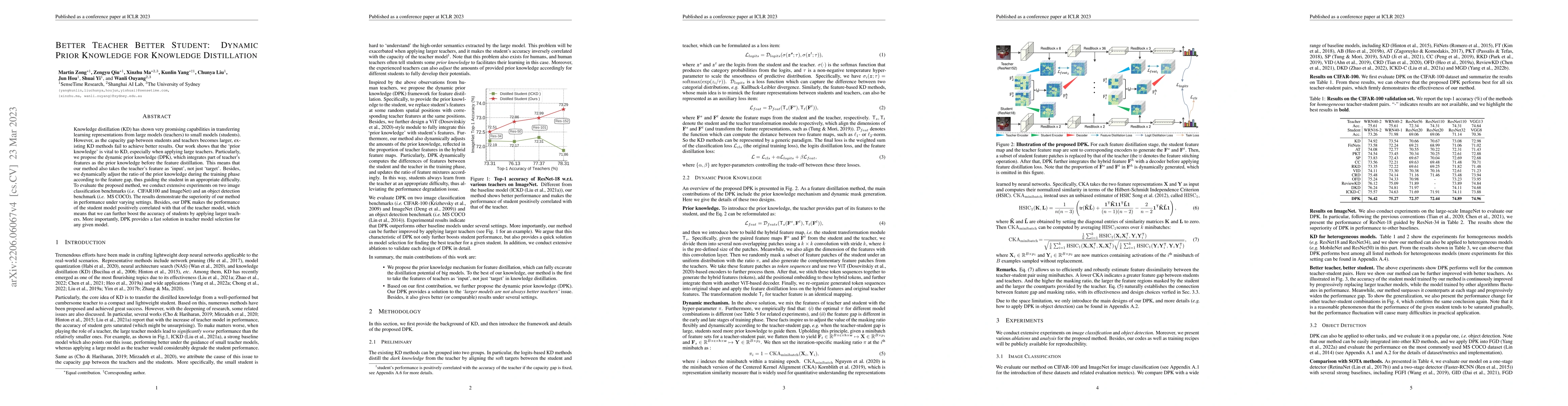 Thumbnail for Better Teacher Better Student: Dynamic Prior Knowledge for Knowledge
  Distillation