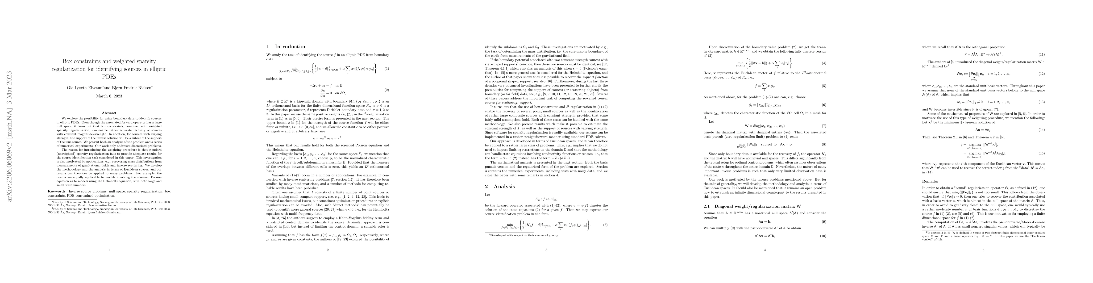 Thumbnail for Box constraints and weighted sparsity regularization for identifying
  sources in elliptic PDEs