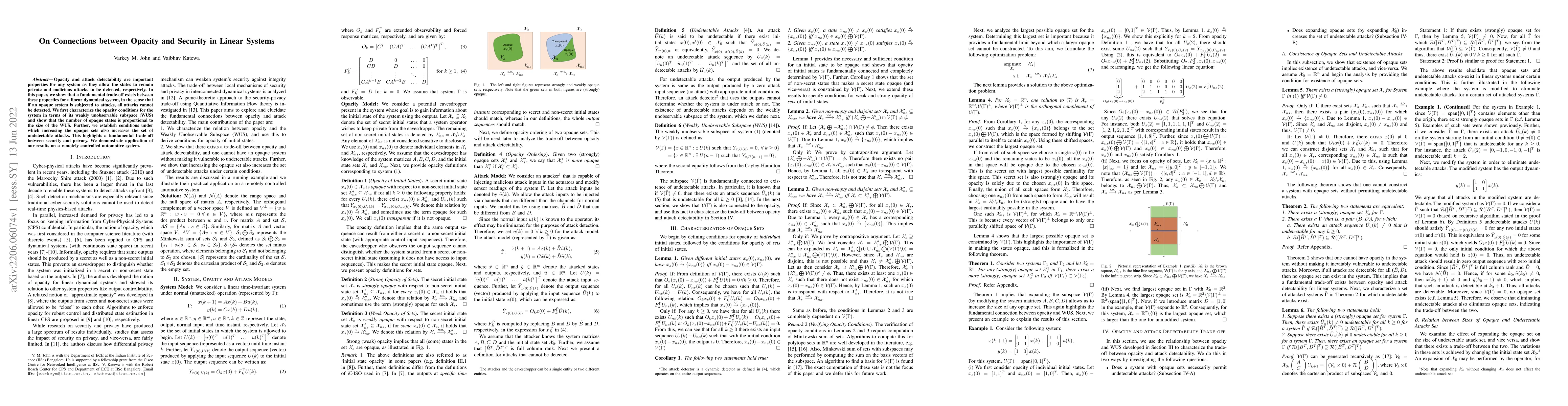 Thumbnail for On Connections between Opacity and Security in Linear Systems
