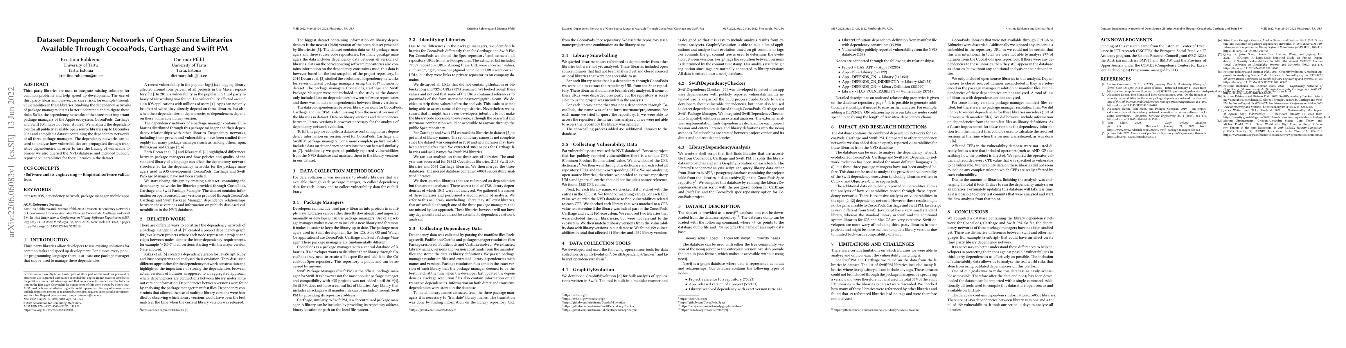Thumbnail for Dataset: Dependency Networks of Open Source Libraries Available Through
  CocoaPods, Carthage and Swift PM