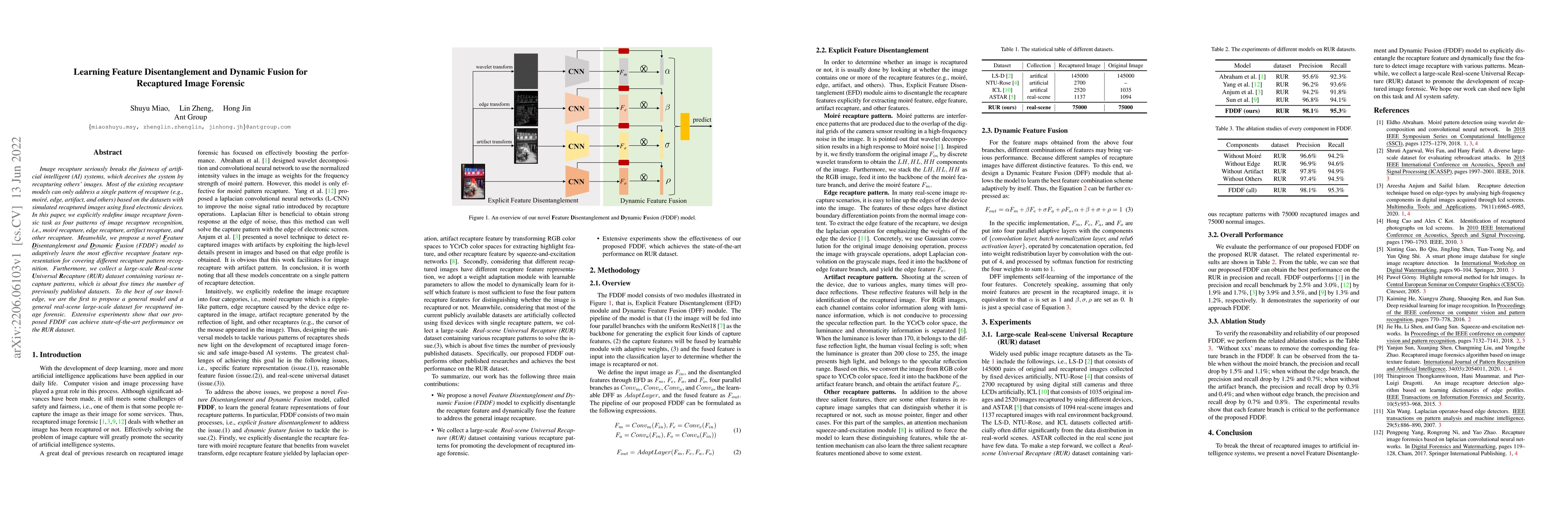 Thumbnail for Learning Feature Disentanglement and Dynamic Fusion for Recaptured Image
  Forensic