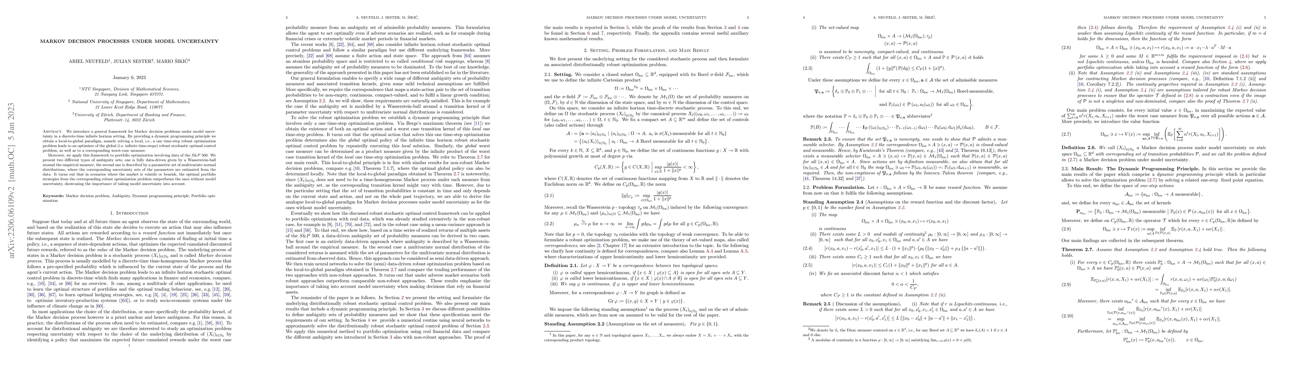 Thumbnail for Markov Decision Processes under Model Uncertainty