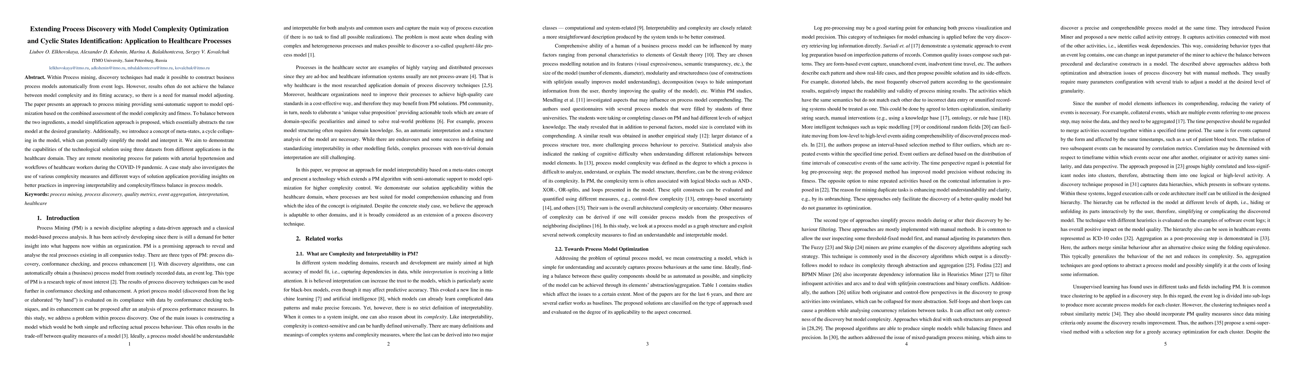 Thumbnail for Extending Process Discovery with Model Complexity Optimization and
  Cyclic States Identification: Application to Healthcare Processes