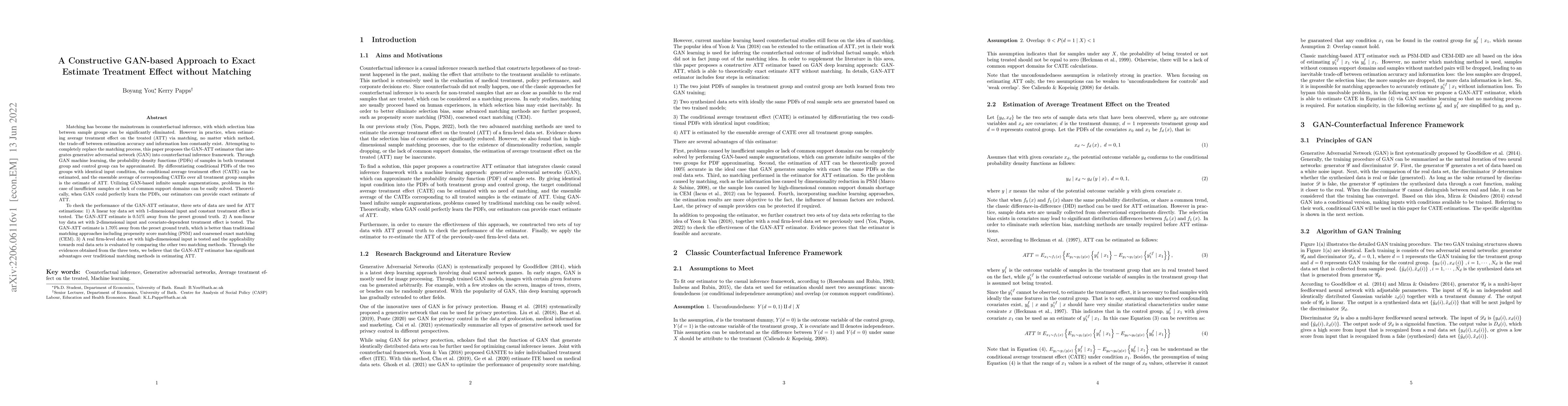 Thumbnail for A Constructive GAN-based Approach to Exact Estimate Treatment Effect
  without Matching