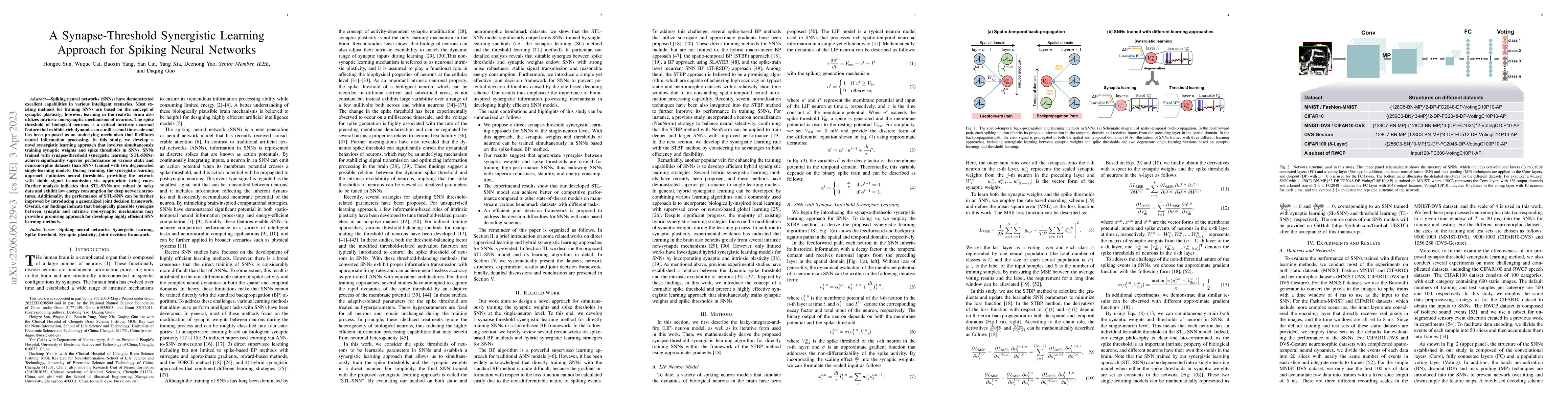 Thumbnail for A Synapse-Threshold Synergistic Learning Approach for Spiking Neural
  Networks