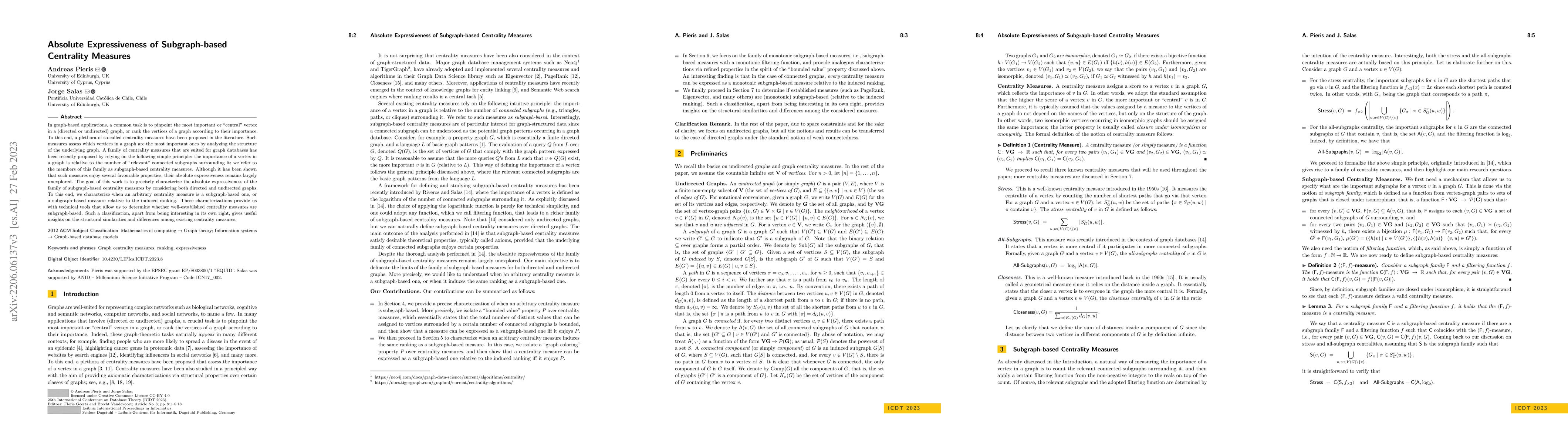Thumbnail for Absolute Expressiveness of Subgraph-based Centrality Measures