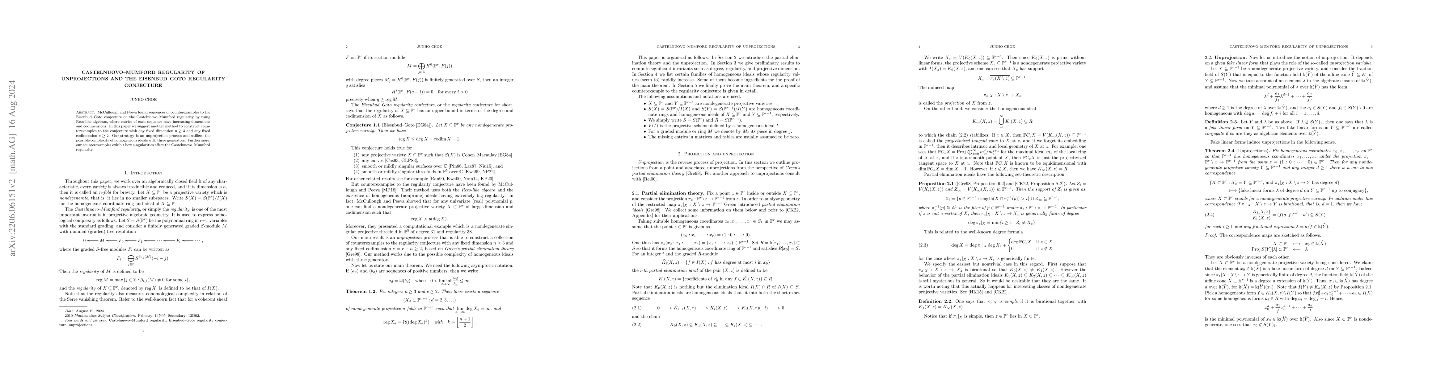 Thumbnail for Castelnuovo-Mumford regularity of unprojections and the Eisenbud-Goto
  regularity conjecture
