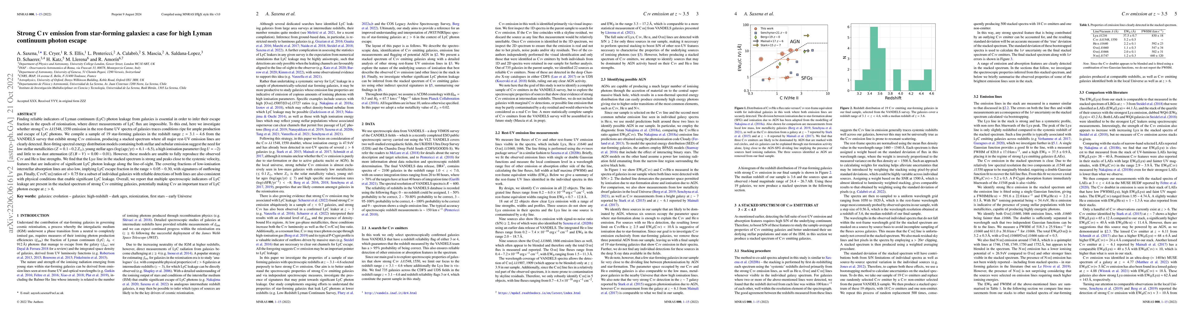 Thumbnail for Strong C IV emission from star-forming galaxies: a case for high Lyman
  continuum photon escape