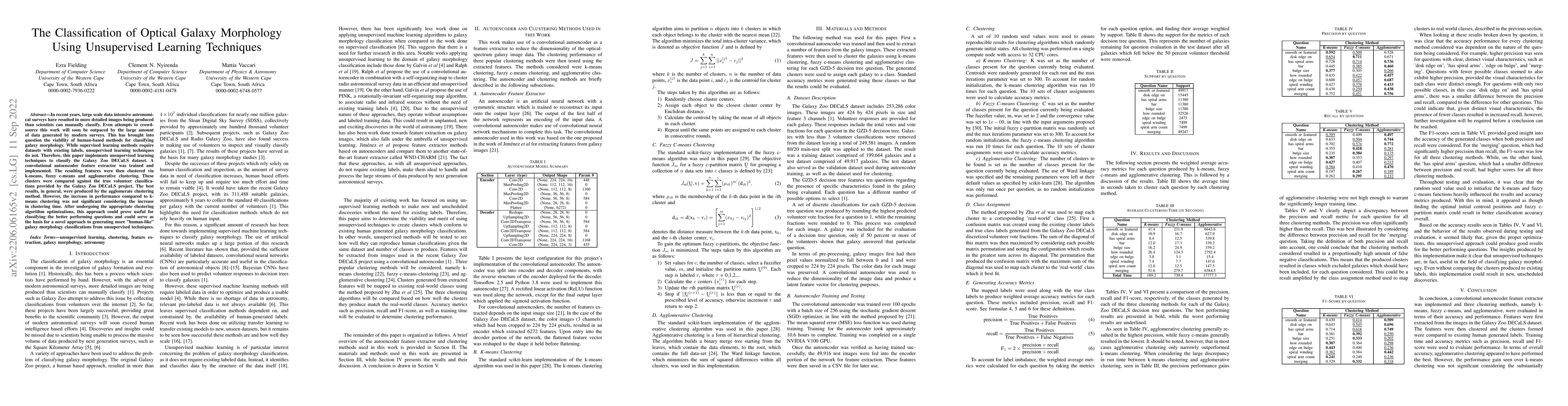 Thumbnail for The Classification of Optical Galaxy Morphology Using Unsupervised
  Learning Techniques