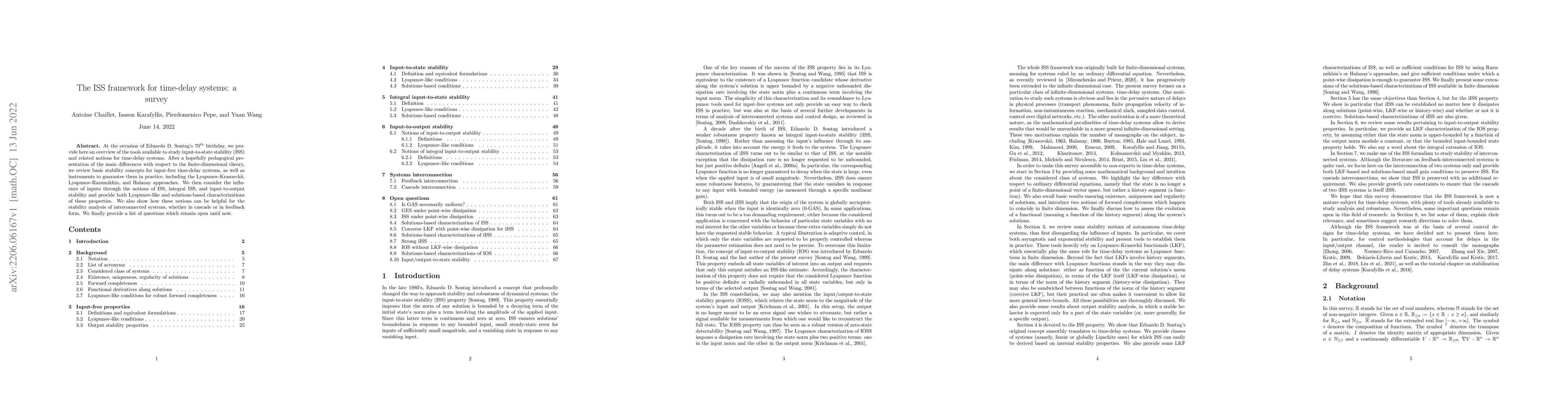 Thumbnail for The ISS framework for time-delay systems: a survey
