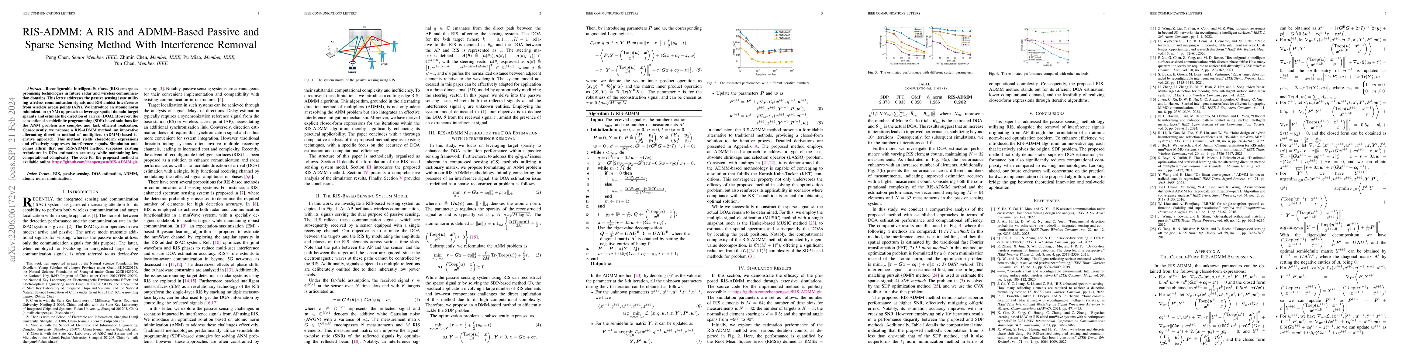 Thumbnail for RIS-ADMM: A RIS and ADMM-Based Passive and Sparse Sensing Method With
  Interference Removal