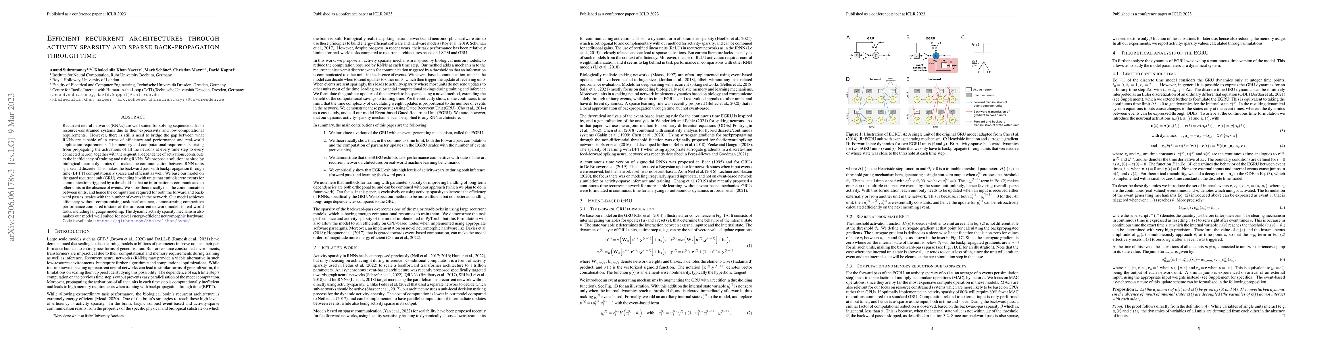 Thumbnail for Efficient recurrent architectures through activity sparsity and sparse
  back-propagation through time