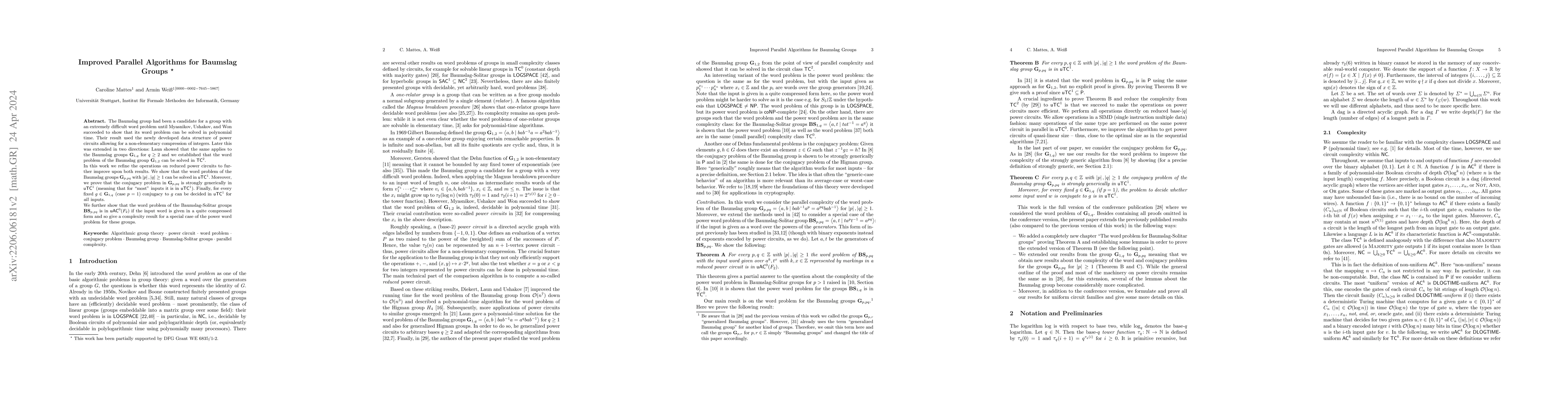 Thumbnail for Improved Parallel Algorithms for Baumslag Groups
