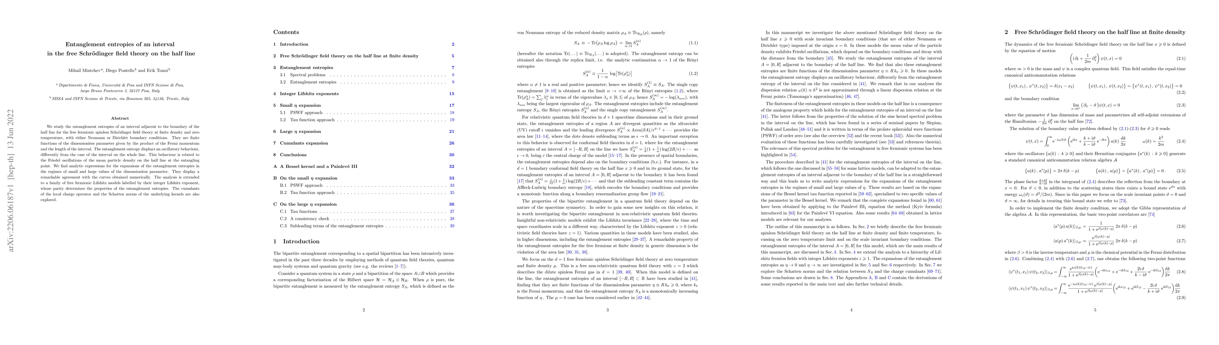 Thumbnail for Entanglement entropies of an interval in the free Schr\"odinger field
  theory on the half line