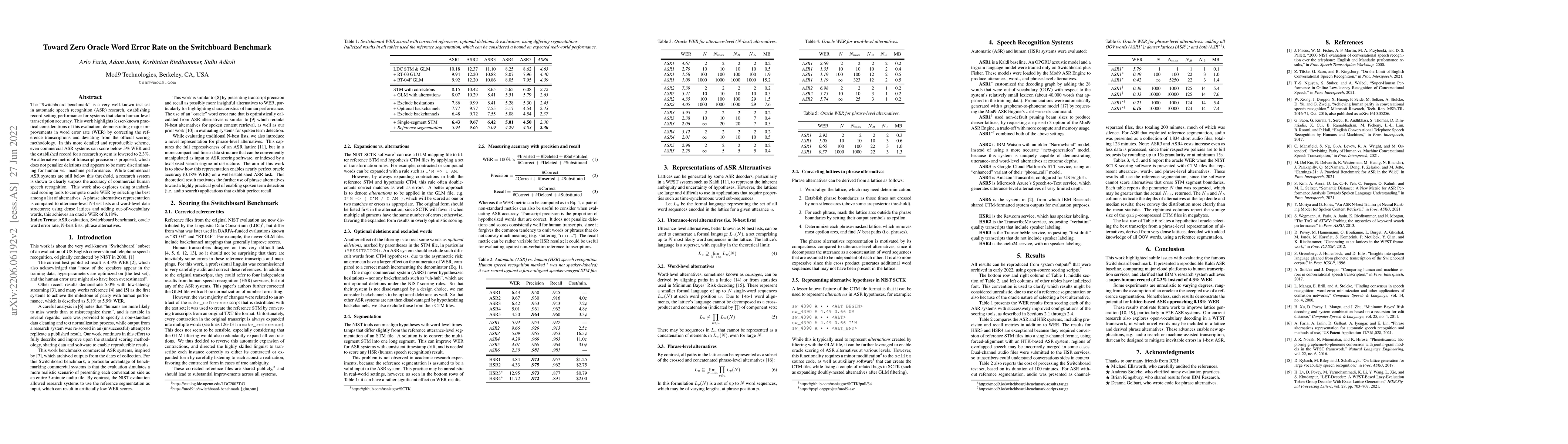 Thumbnail for Toward Zero Oracle Word Error Rate on the Switchboard Benchmark