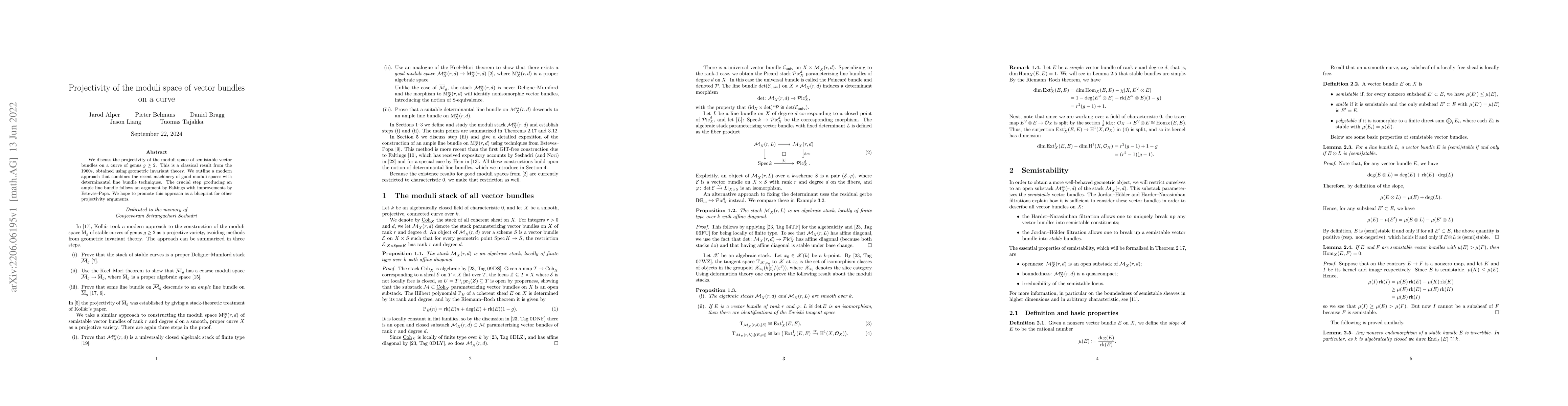 Thumbnail for Projectivity of the moduli space of vector bundles on a curve