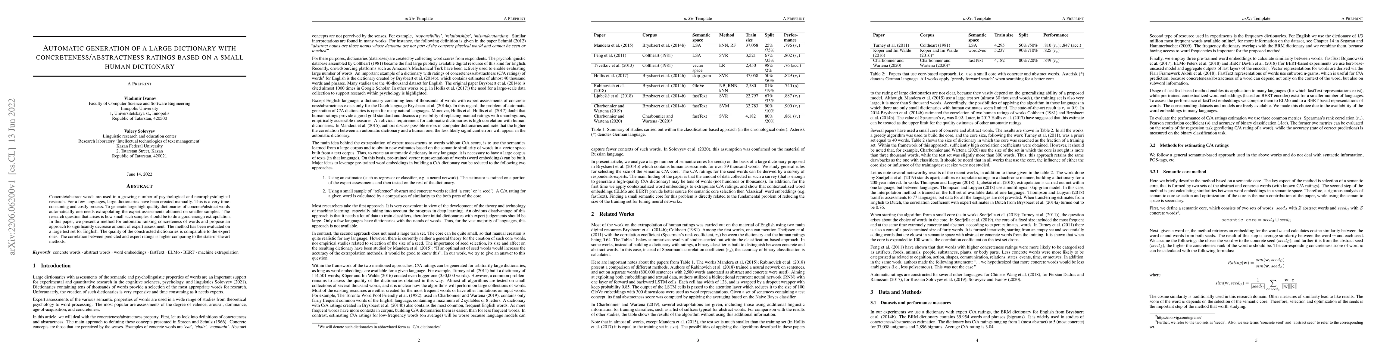 Thumbnail for Automatic generation of a large dictionary with
  concreteness/abstractness ratings based on a small human dictionary