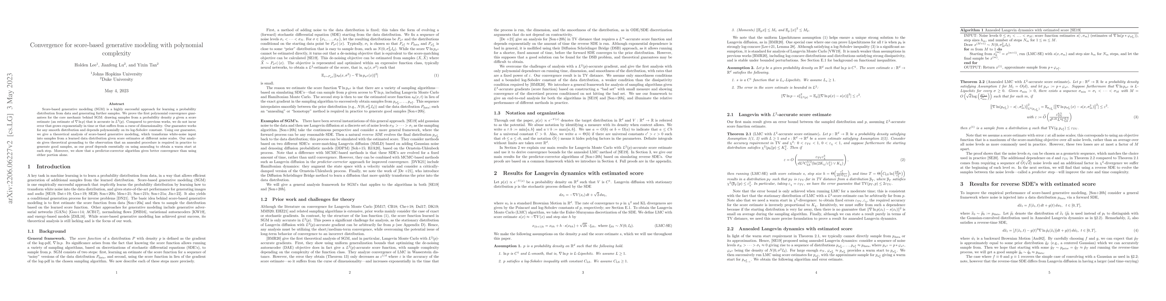 Thumbnail for Convergence for score-based generative modeling with polynomial
  complexity