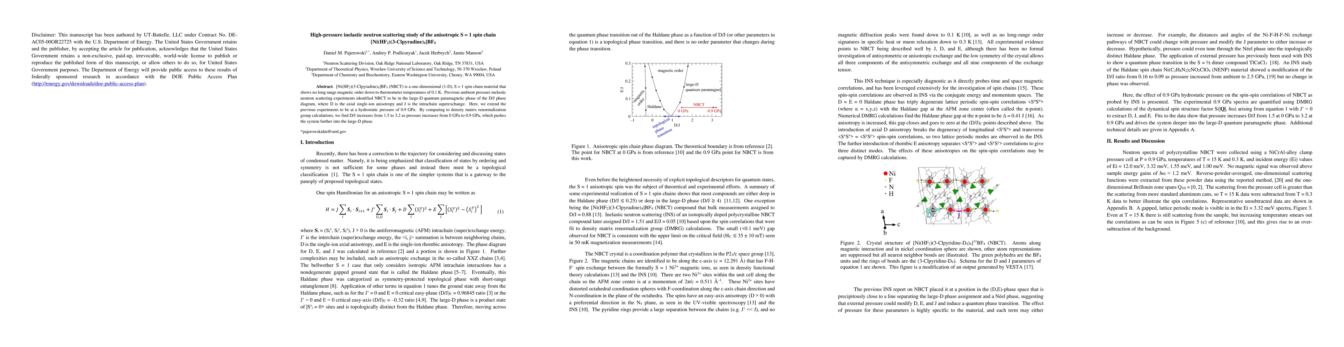 Thumbnail for High-pressure inelastic neutron scattering study of the anisotropic
  $S=1$ spin chain [Ni(HF$_2$)(3-Clpyradine)$_4$]BF$_4$