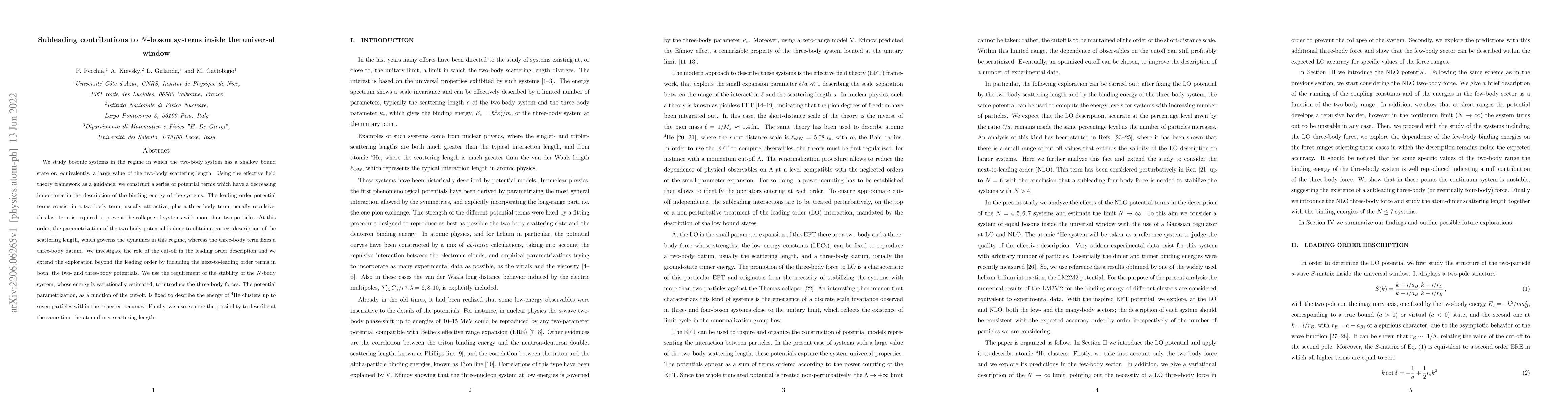 Thumbnail for Subleading contributions to $N$-boson systems inside the universal
  window