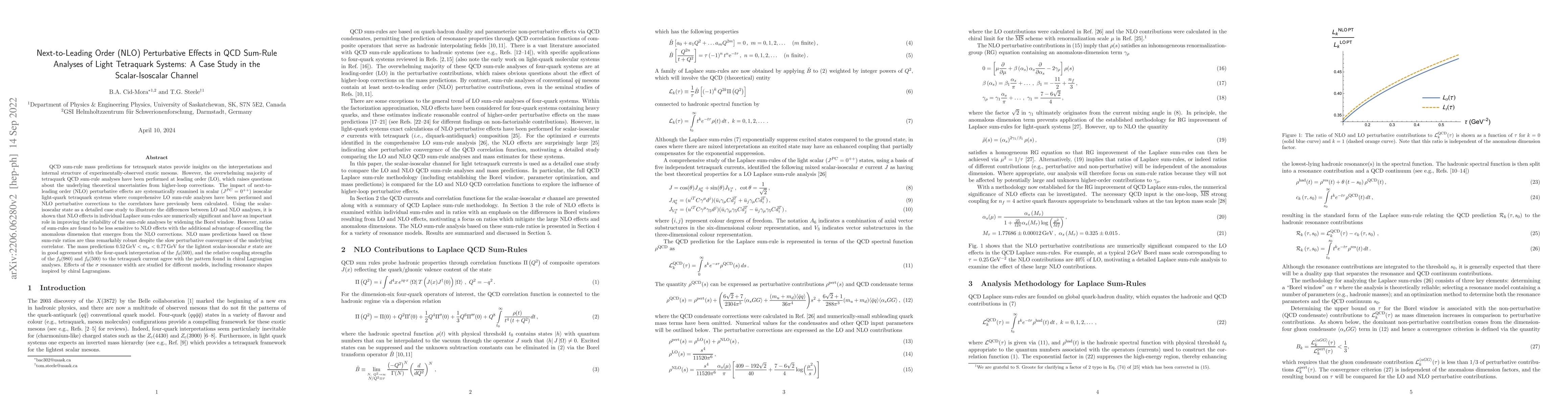 Thumbnail for Next-to-Leading Order (NLO) Perturbative Effects in QCD Sum-Rule
  Analyses of Light Tetraquark Systems: A Case Study in the Scalar-Isoscalar
  Channel