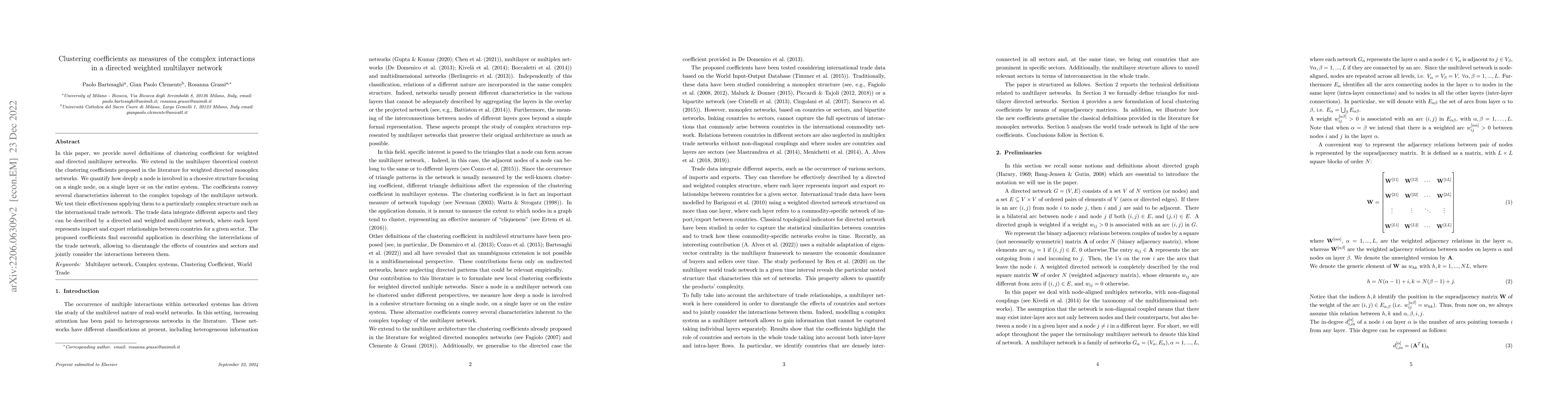 Thumbnail for Clustering coefficients as measures of the complex interactions in a
  directed weighted multilayer network