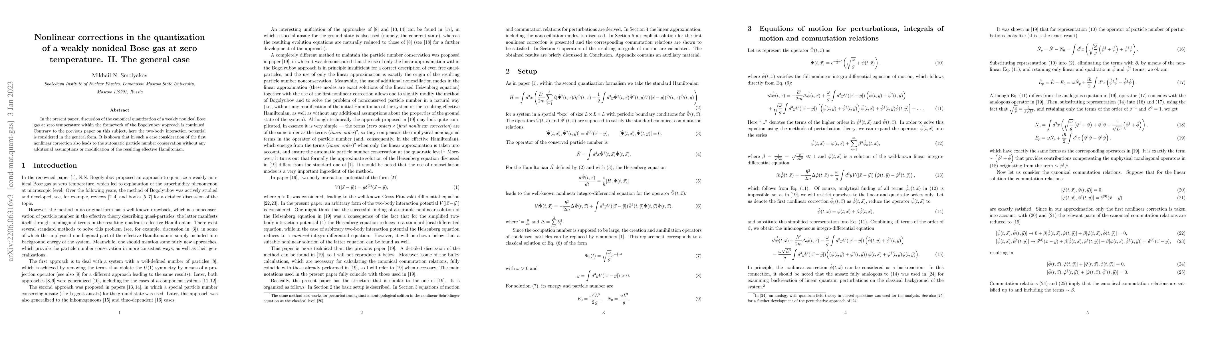 Thumbnail for Nonlinear corrections in the quantization of a weakly nonideal Bose gas
  at zero temperature. II. The general case