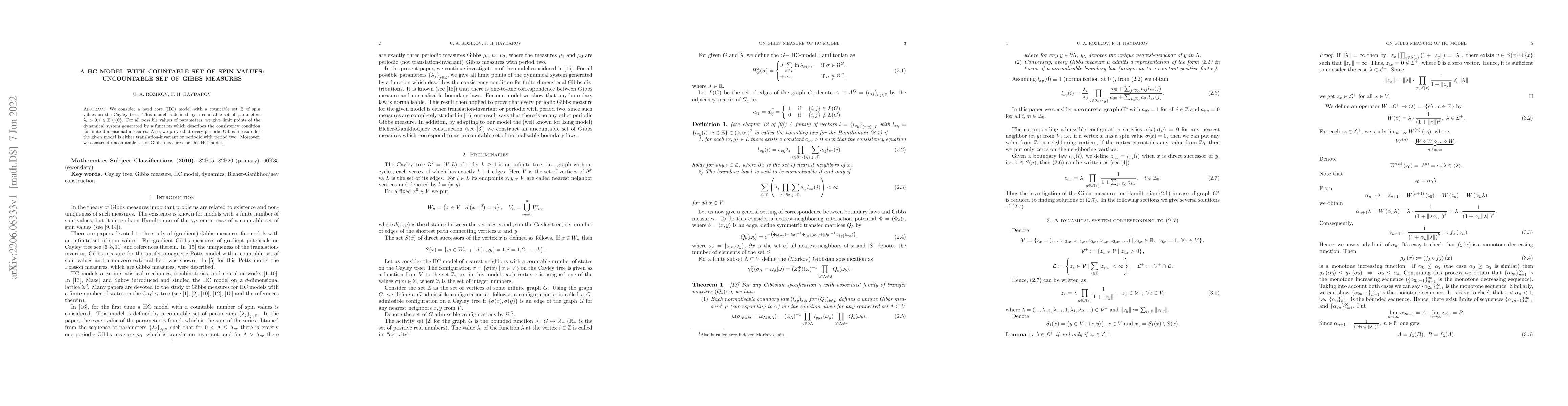 Thumbnail for A HC model with countable set of spin values: uncountable set of Gibbs
  measures