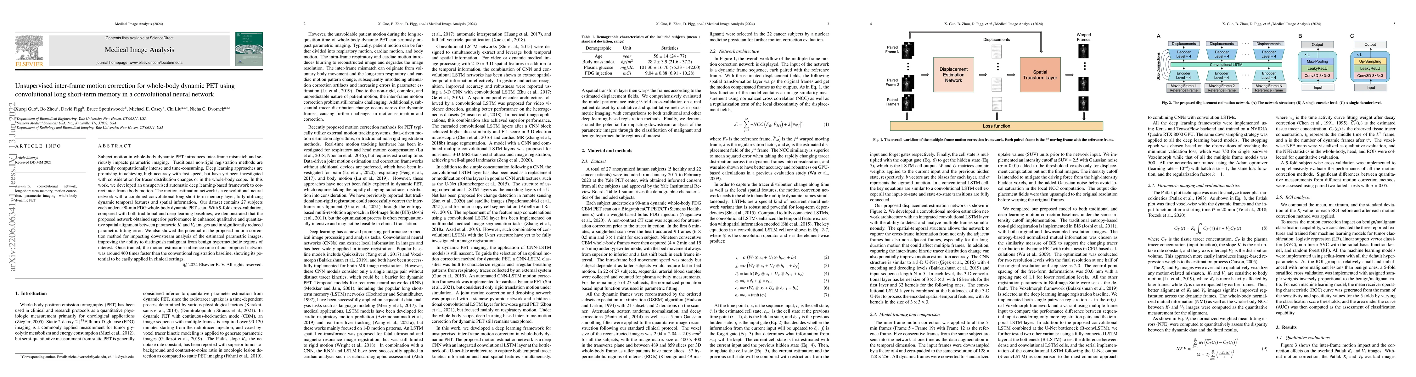 Thumbnail for Unsupervised inter-frame motion correction for whole-body dynamic PET
  using convolutional long short-term memory in a convolutional neural network