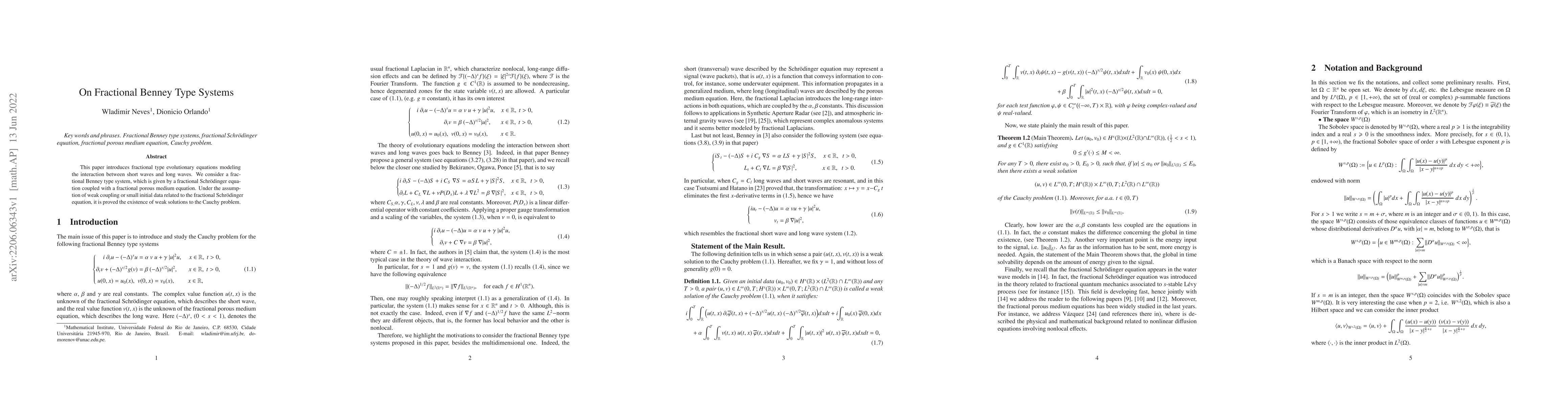 Thumbnail for On Fractional Benney Type Systems