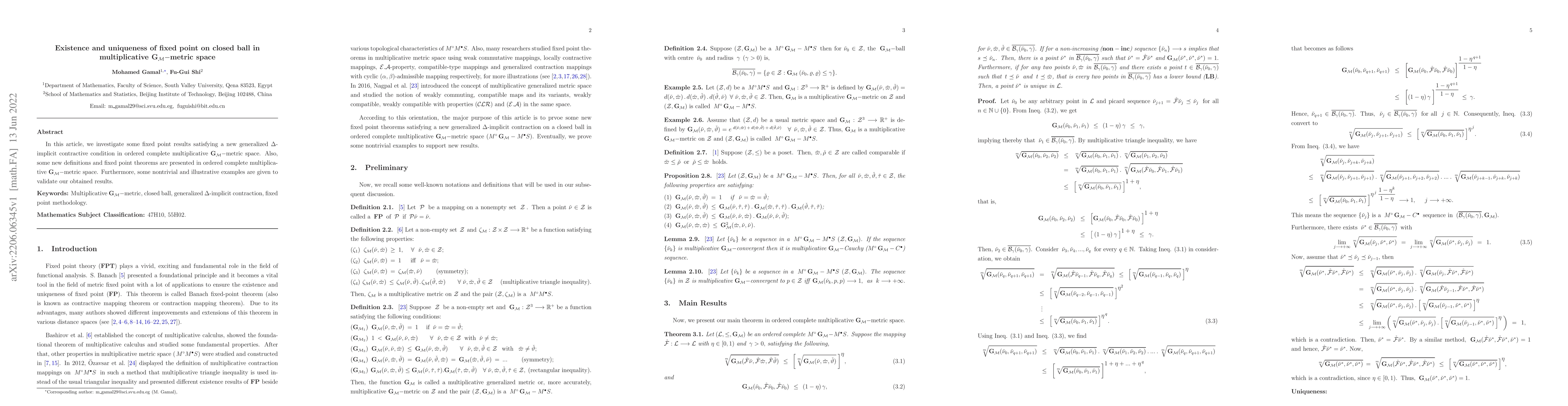 Thumbnail for Existence and uniqueness of fixed point on closed ball in multiplicative
  $\mathbf{G}_\mathcal{M}-$metric space