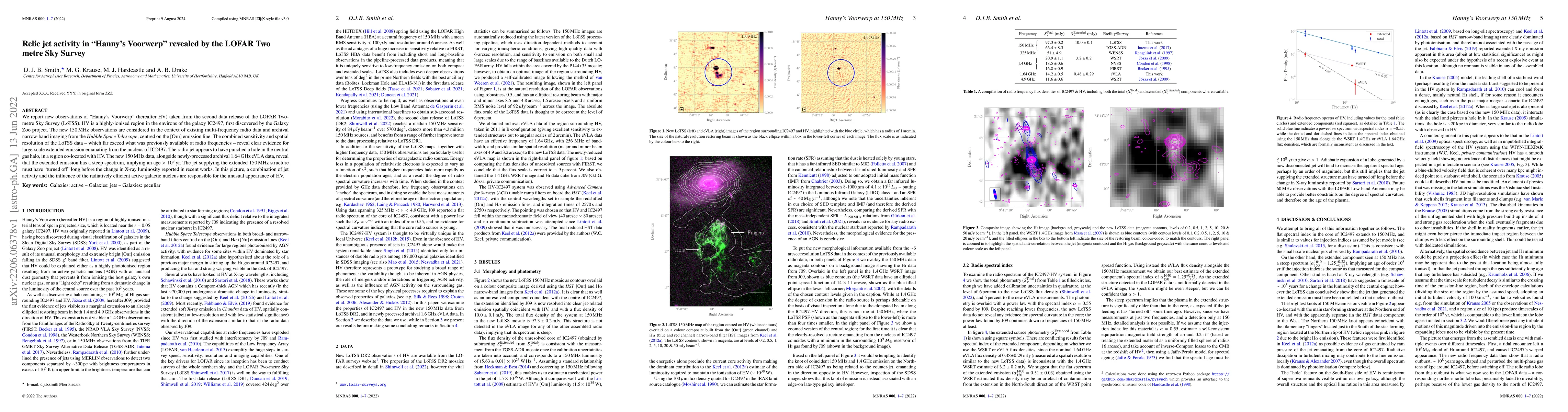 Thumbnail for Relic jet activity in "Hanny's Voorwerp" revealed by the LOFAR Two metre
  Sky Survey
