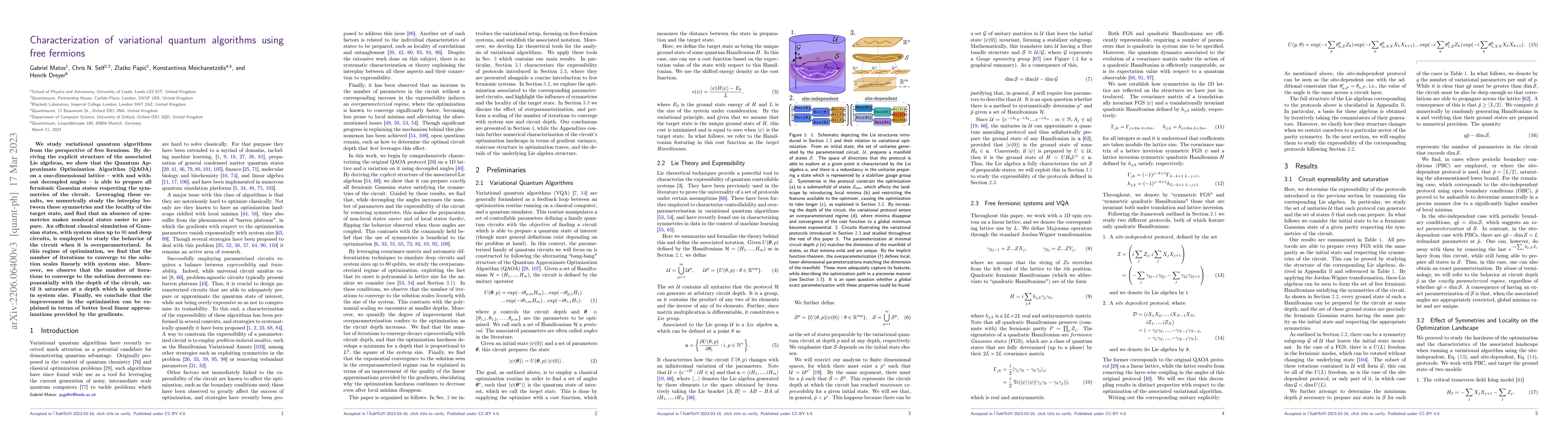 Thumbnail for Characterization of variational quantum algorithms using free fermions