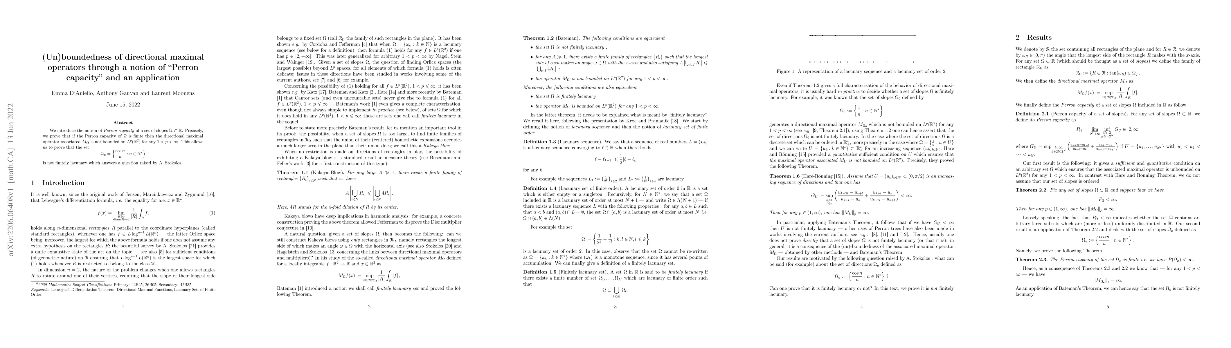 Thumbnail for (Un)boundedness of directional maximal operators through a notion of
  "Perron capacity'' and an application