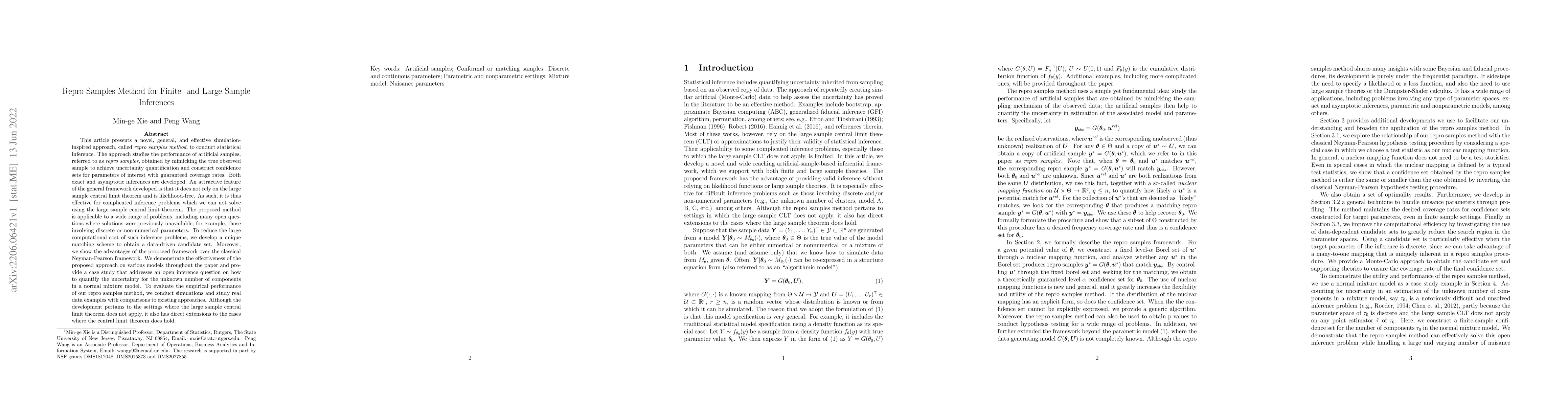 Thumbnail for Repro Samples Method for Finite- and Large-Sample Inferences